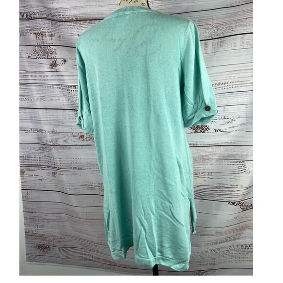 J Jill Tunic Knit Top Womens S Linen Blend Side Slits Hi Low Hem Split Neck Blue - Picture 4 of 9